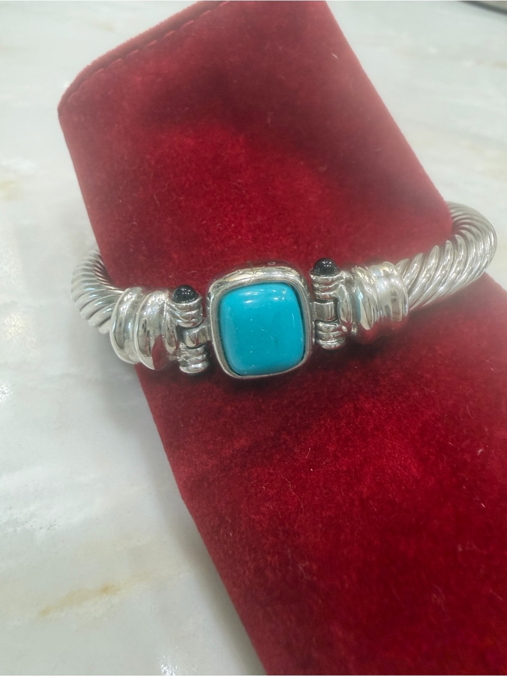 Silver Tone Bracelet with Turquoise Center Stone - Women's Jewelry